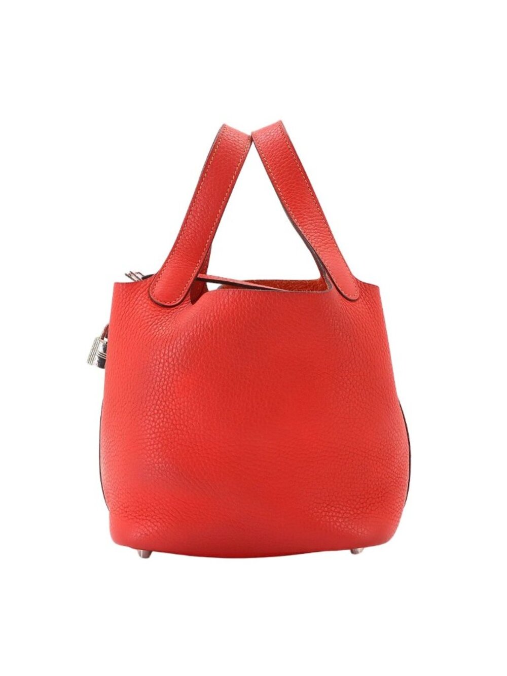 Hermes Picotin Lock PM Hand Bag Taurillon Clemence Rouge Pivoine Silver